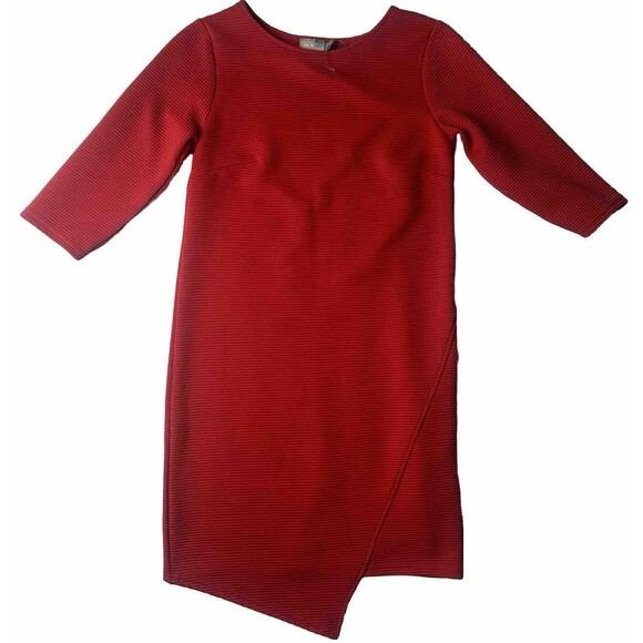 ASOS Women’s 2 Asymmetrical Sheath Stretch Ribbed Knee Red Holiday City - Picture 1 of 9